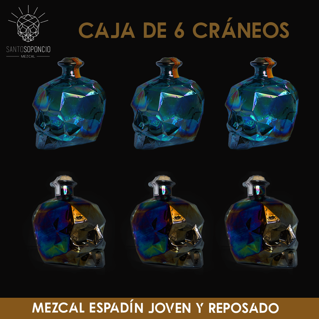 PROMOCIÓN CAJA DE 6 BOTELLAS DE CRÁNEO MEZCAL ARTESANAL JOVEN/REPOSADO AGAVE ESPADÍN.
